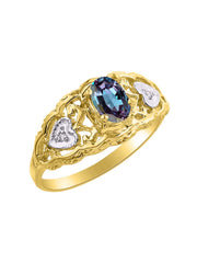 Rylos Ring with Filigree Heart, 6X4MM Gemstone, and Diamonds - Birthstone Jewelry for Women in Yellow Gold Plated Silver, Available in Sizes 5-10