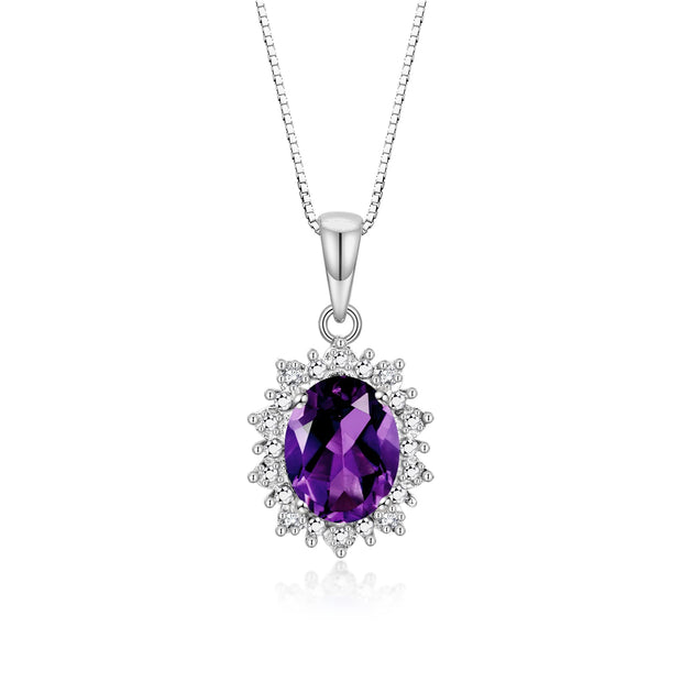 Rylos Princess Diana Inspired Necklace: Gemstone & Diamond Sterling Silver Pendant, 18 Chain, 9X7MM Birthstone, Women's Jewelry