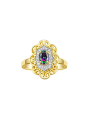 Rylos 14K Yellow Gold Floral Designer Ring with 6X4MM Oval Gemstone & Sparkling Diamonds - Birthstone Jewelry for Women - Available in Sizes 5 to 10 Embrace Elegance!