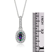 Rylos Sterling Silver Halo Designer Necklace: Gemstone & Diamond Pendant, 18" Chain, 6X4MM Birthstone, Elegant Women's Jewelry