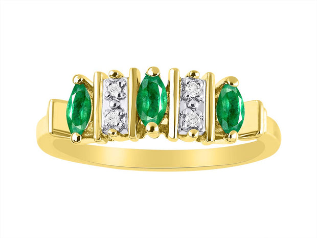 Rylos Women's Yellow Gold Plated Silver Classic 3-Stone Precious Gemstone and Diamond Ring  Jewelry in Sizes 5-10