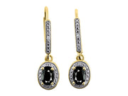 Rylos 14K Yellow Gold Dangling Earrings - 6X4MM Oval Faceted Onyx & Sparkling Diamonds - Exquisite Birthstone Jewelry