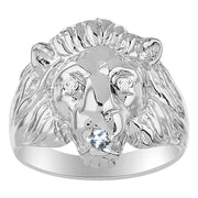 RYLOS Lion Head Ring with Color Stones in Eyes & Diamond in the Mouth – Fun Designer Rings in Sizes 6-13 in Sterling Silver