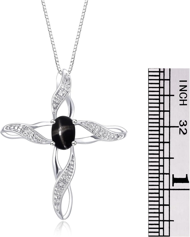 Rylos Necklace Sterling Silver 925 Cross Necklace with Gemstone & Diamonds Pendant with 18" Chain 7X5MM Birthstone Womens Jewelry Silver Necklace For Women Diamond Necklace