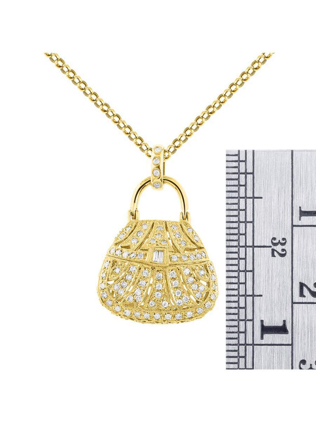 Rylos Great Conversation Starter Diamond Designer Purse Necklace in 14K Yellow Gold or 14K White Gold with 18" Solid Gold Chain