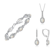 Rylos Matching Jewelry Set Designer Halo Birthstone: 6X4MM Gemstone & Diamonds, Sterling Silver. Tennis Bracelet, Earrings & Necklace. Adjustable 7"-8" Wrist, 18" Chain.