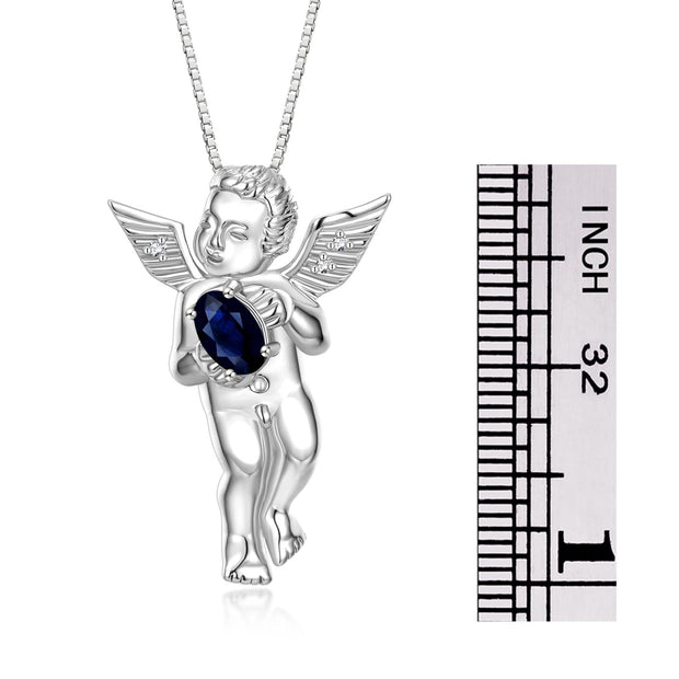 Rylos Guardian Angel Necklace with 6X4MM Gemstone & Diamonds on 18" Chain -Sterling Silver Birthstone Pendant