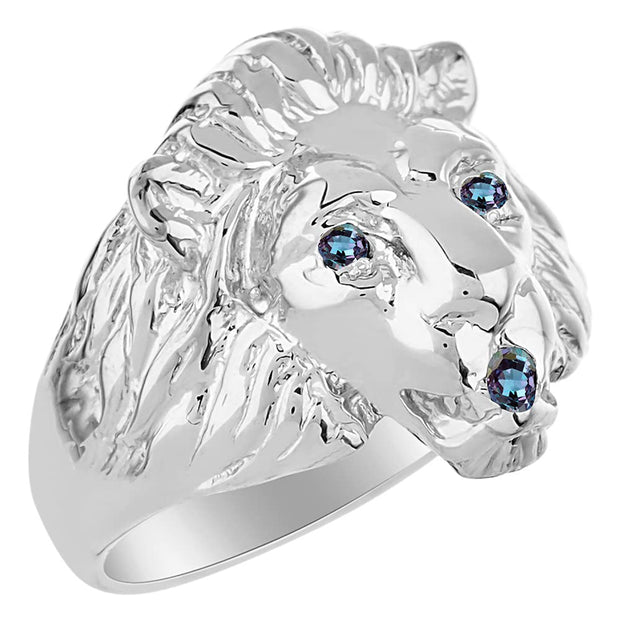 Rylos Lion Head Ring Gemstones in Eyes & Mouth - #1 in Men's Jewelry; Conversation Starter Sizes 6-13 set in Sterling Silver