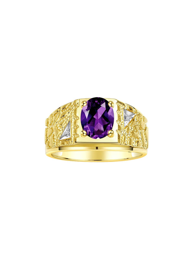 Rylos Men's Rings 14K Yellow Gold Designer Nugget Ring: Oval 9X7MM Gemstone & Sparkling Diamonds - Color Stone Birthstone Rings, Sizes 8-13. Mens Jewelry