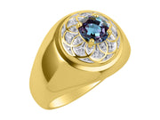 Rylos Men's Designer Gypsy Ring; 7MM Round Gemstone & Diamond  Birthstone Rings in Sizes 8-13 Yellow Gold Plated Silver