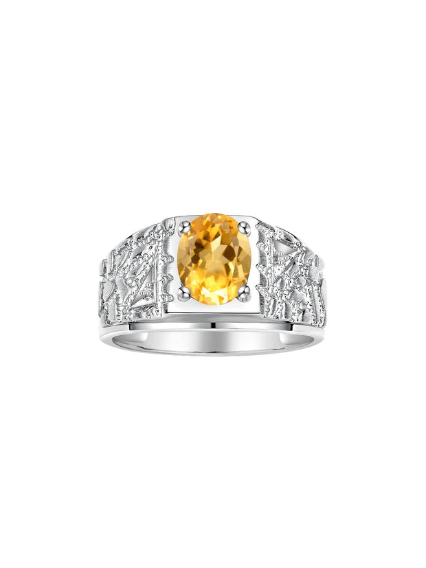 Rylos Men's Rings Designer Nugget Ring: Oval 9X7MM Gemstone & Sparkling Diamonds - Color Stone Birthstone Rings for Men, Yellow Gold Plated Silver Rings in Sizes 8-13. Mens Jewelry