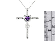 Rylos Heart Gemstone & Diamond Cross Necklace. 6MM Birthstone. 18" Chain. Elegant Jewelry for Women - Sterling Silver