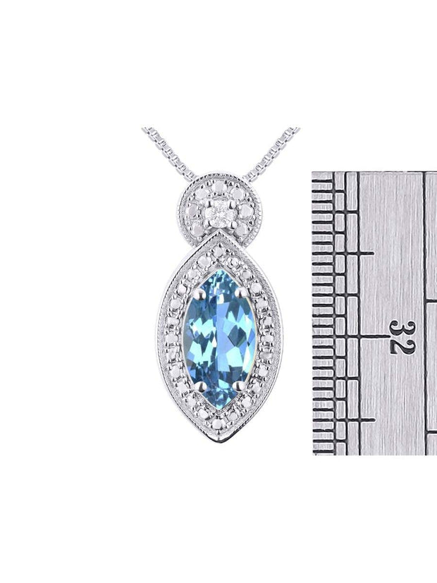 Rylos Sterling Silver Designer Necklace: Marquise Gemstone & Diamond Pendant, 18" Chain, 10X5MM Birthstone, Women's Elegant Jewelry