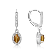 RYLOS Women's Sterling Silver Dangling Earrings - Oval Shape Gemstone & Diamonds - 6X4MM Birthstone Earrings - Exquisite Color Stone Jewelry