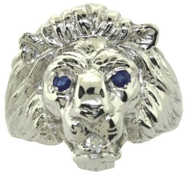 Rylos Diamond & Sapphire Lion Head Ring Sterling Silver or Gold Plated Silver