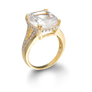 Rylos Sterling Silver Gold Plated White CZ Cushion Ring with White CZ Accent