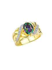 Rylos Classic Ring with 9X7MM Oval Gemstone & Diamonds  Radiant Birthstone Color Stone Jewelry for Women In Yellow Gold Plated Silver  Available in Sizes 5-13