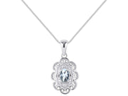 Rylos 14K White Gold Flower Necklace with Gemstones, Diamonds & 18" Chain - 6X4MM Birthstone Pendant for Women - Elegant Diamond Jewelry