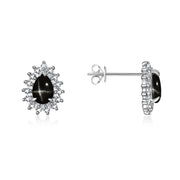 RYLOS Sterling Silver Halo Stud Earrings - 6X4MM Pear Shape Gemstone & Diamonds - Exquisite Birthstone Jewelry