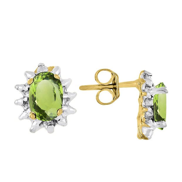 RYLOS Earrings For Women 14K Yellow Gold - August Birthstone Earrings Peridot 6X4MM Color Stone Gemstone Jewelry For Women Gold Earrings