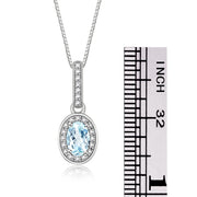 Rylos Sterling Silver Halo Designer Necklace: Gemstone & Diamond Pendant, 18" Chain, 6X4MM Birthstone, Elegant Women's Jewelry