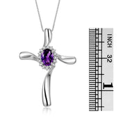 Rylos Sterling Silver Cross Necklace: Gemstone & Diamond Pendant, 18" Chain, 7X5MM Birthstone, Elegant Women's Jewelry