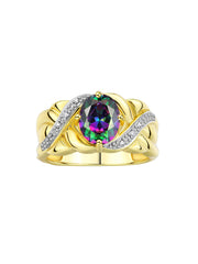 Rylos Classic Ring with 9X7MM Oval Gemstone & Diamonds  Radiant Birthstone Color Stone Jewelry for Women In Yellow Gold Plated Silver  Available in Sizes 5-13