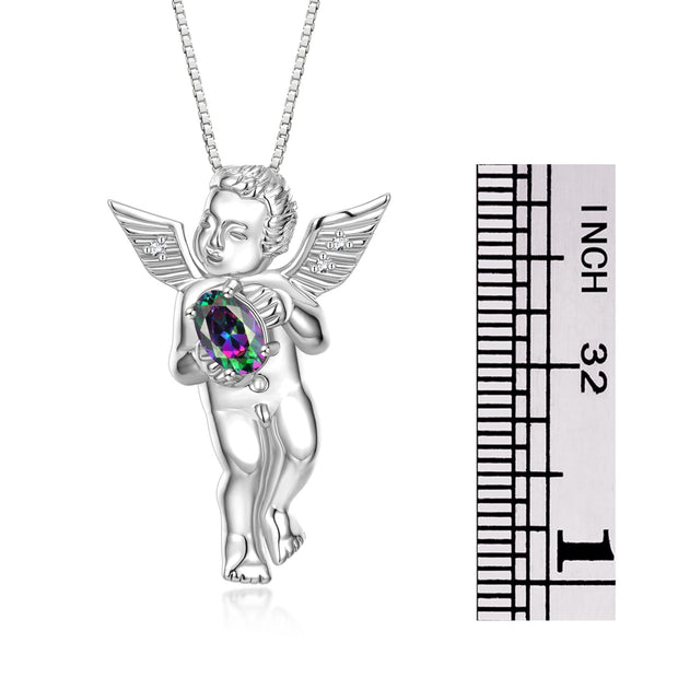 Rylos Guardian Angel Necklace with 6X4MM Gemstone & Diamonds on 18" Chain -Sterling Silver Birthstone Pendant