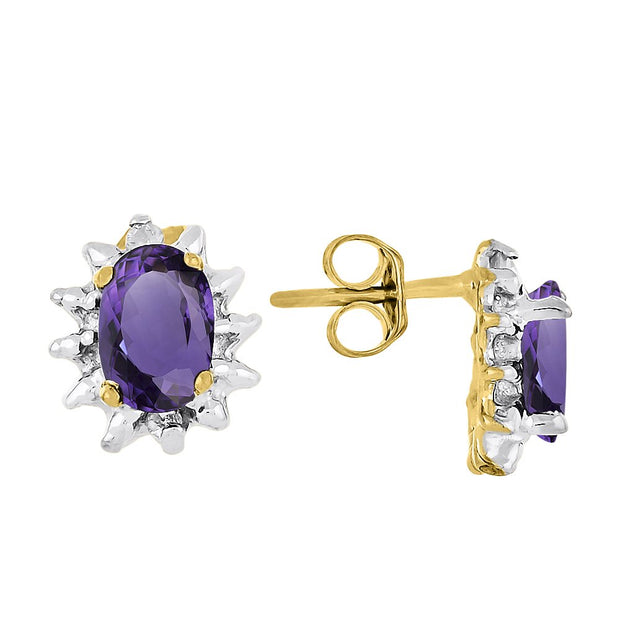 Rylos Matching Jewelry For Women 14K Yellow Gold - February Birthstone- Ring, Earrings & Necklace Amethyst 6X4MM Color Stone Gemstone Jewelry For Women Gold Jewelry