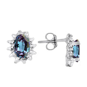 RYLOS Earrings For Women 14K White Gold - June Birthstone Earrings Simulated Alexandrite 6X4MM Color Stone Gemstone Jewelry For Women Gold Earrings