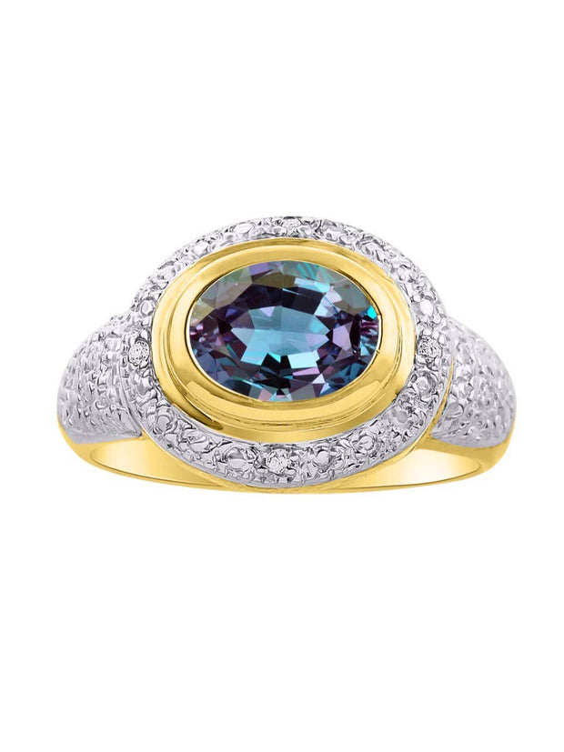 Rylos Classic Ring with 9X7MM Oval Gemstone & Diamonds  Radiant Color Stone Jewelry for Women in Yellow Gold Plated Silver  Available in Sizes 5-13