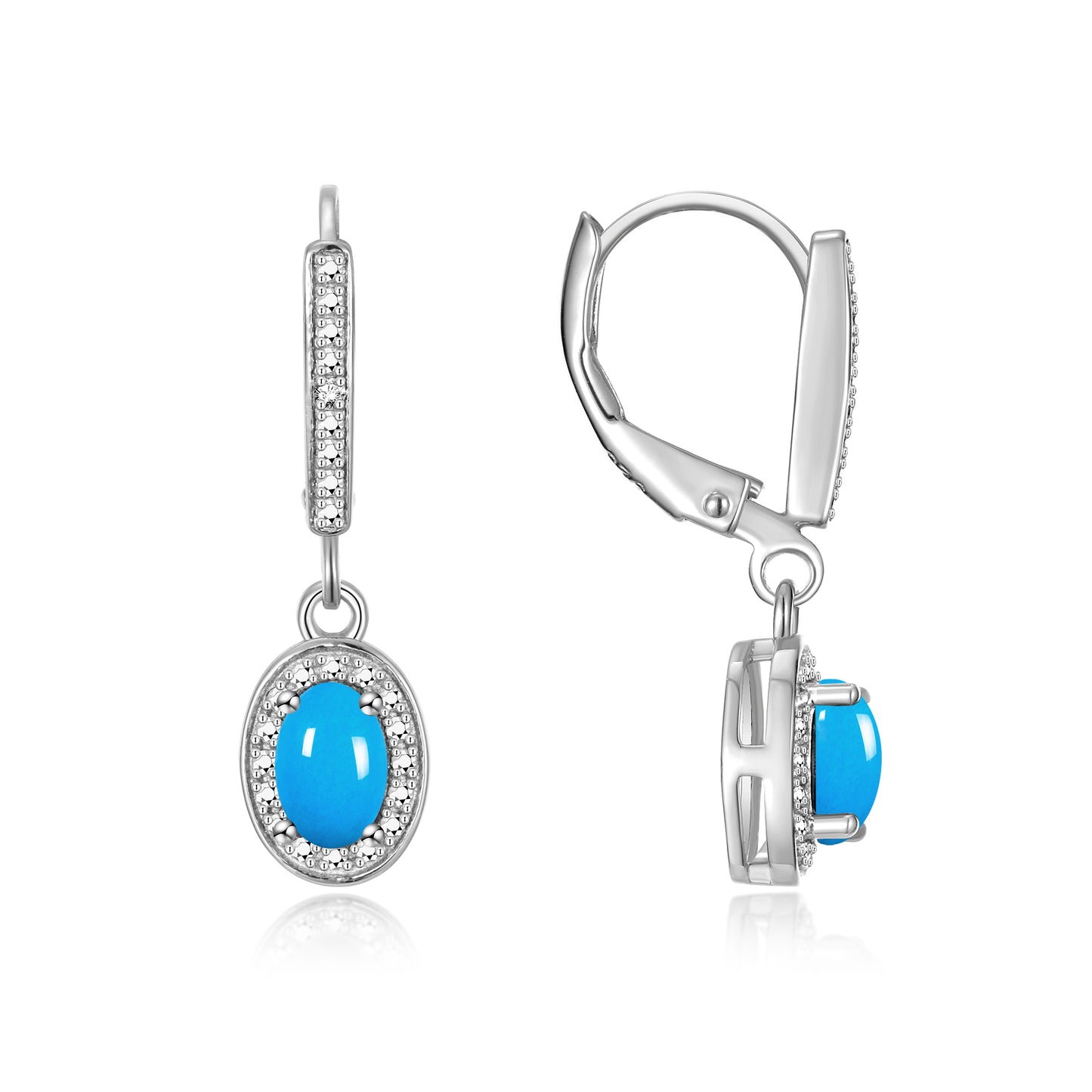 RYLOS Women's 14K White Gold Dangling Earrings - Oval Shape Gemstone & Diamonds - 6X4MM Birthstone Earrings - Exquisite Color Stone Jewelry
