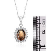 Rylos Princess Diana Inspired Necklace: Gemstone & Diamond Sterling Silver Pendant, 18 Chain, 9X7MM Birthstone, Women's Jewelry