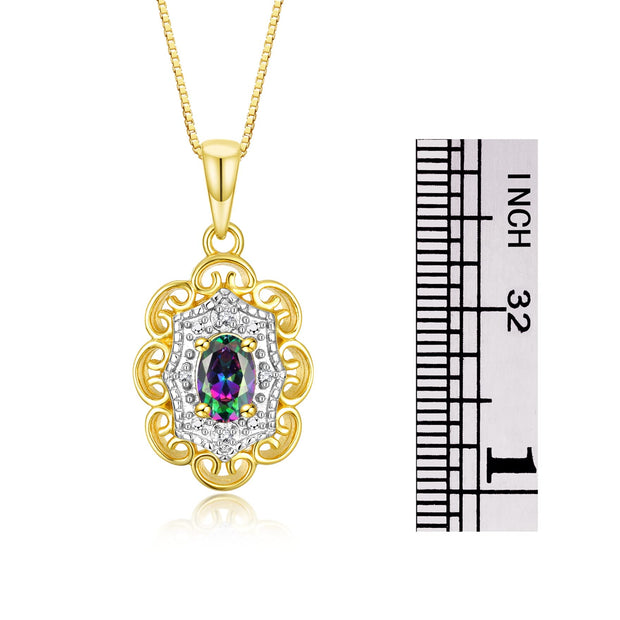 Rylos Matching Set 14K Yellow Gold Floral Pattern Halo Pendant Necklace & Ring. Gemstone & Diamonds, 18" Chain. 6X4MM Birthstone; Sizes 5-10