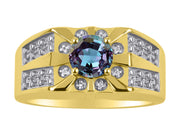 Rylos Men's Designer Starburst Ring; 7MM Round Gemstone & Diamond  Birthstone Rings in Sizes 8-13 Yellow Gold Plated Silver