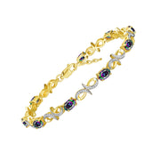 Rylos Matching Jewelry Yellow Gold Plated Silver Love Knot Set: Tennis Bracelet, Ring & Necklace. Gemstone & Diamonds, 7"-8" Wrist & 18" Chain, 9X7MM & 6X4MM Birthstone; Sizes 5-10