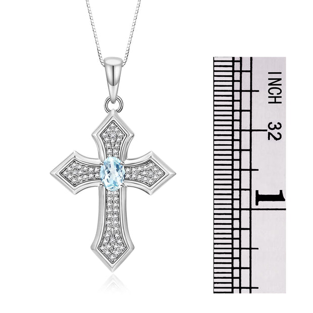 Rylos 14K White Gold Cross Necklace: Gemstone & Diamond Pendant - 7X5MM Birthstone - 18 Chain - Elegant Jewelry