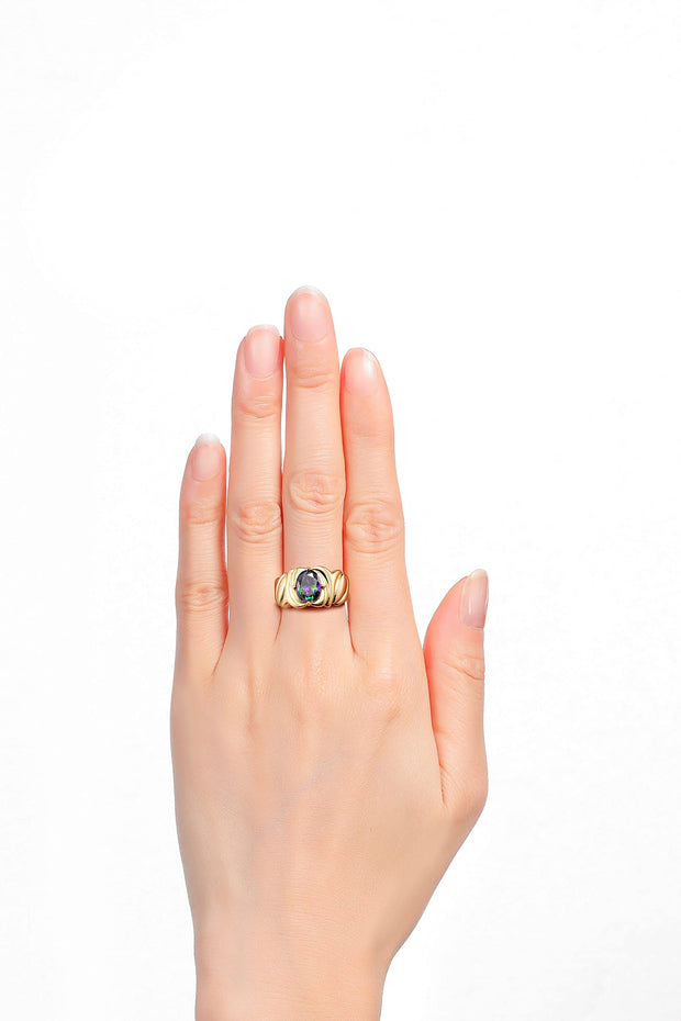 Rylos Solitaire 9X7MM Oval Gemstone Ring with Satin Finish Band Yellow Gold Plated Silver Birthstone Rings Size 5-10