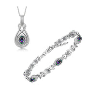 Rylos Matching Jewelry Sterling Silver Love Knot Set: Tennis Bracelet & Pendant Necklace. Gemstone & Diamonds, 7"-8" Adjustable Wrist, 18" Chain. 9X7MM & 7X5MM Birthstone Jewelry