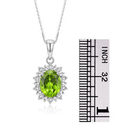 Rylos Princess Diana Inspired Necklace: Gemstone & Diamond Sterling Silver Pendant, 18 Chain, 9X7MM Birthstone, Women's Jewelry