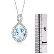 Rylos Sterling Silver Halo Designer Necklace: Gemstone & Diamond Pendant, 18" Chain, 12X10MM Birthstone, Elegant Women's Jewelry