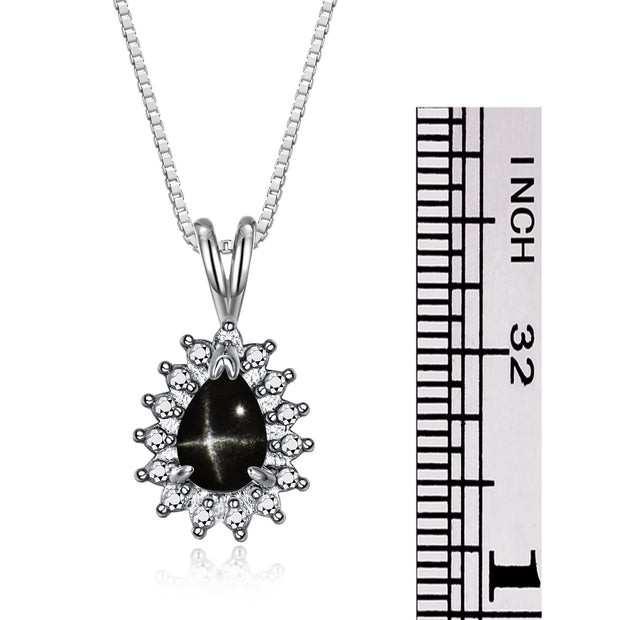 Rylos Halo Pendant 14K White Gold Necklace : Gemstone & Diamond Accent, 18 Chain - 6X4MM Tear Drop Birthstone Women's Jewelry - Timeless Elegance