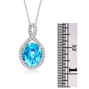 Rylos Sterling Silver Halo Designer Necklace: Gemstone & Diamond Pendant, 18" Chain, 12X10MM Birthstone, Elegant Women's Jewelry