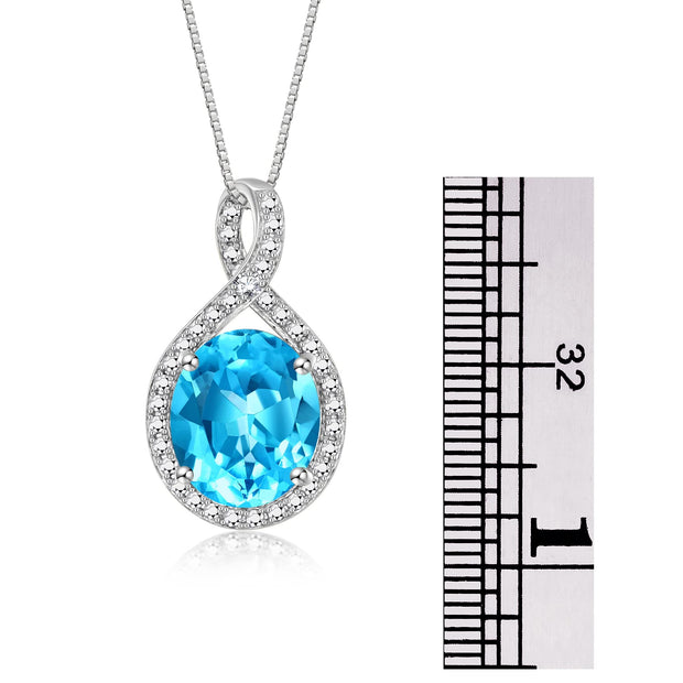 Rylos Sterling Silver Halo Designer Necklace: Gemstone & Diamond Pendant, 18" Chain, 12X10MM Birthstone, Elegant Women's Jewelry