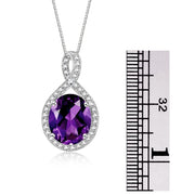 Rylos Sterling Silver Halo Designer Necklace: Gemstone & Diamond Pendant, 18" Chain, 12X10MM Birthstone, Elegant Women's Jewelry