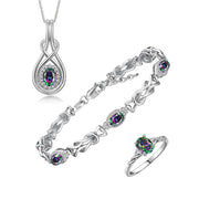 Rylos Matching Jewelry Love Knot Set: Sterling Silver Tennis Bracelet, Ring & Necklace. Gemstone & Diamonds, Adjustable 7"-8" Wrist & 18" Chain. Birthstone Ring Sizes 5-10