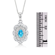 Rylos 14K White Gold Flower Necklace with Gemstones, Diamonds & 18" Chain - 6X4MM Birthstone Pendant for Women - Elegant Diamond Jewelry