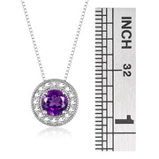 Rylos 14K White Gold Halo Designer Necklace: Gemstone & Diamond, 18" Chain, 4MM Birthstone, Women's Elegant Jewelry