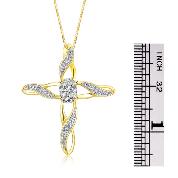 Rylos 14K Yellow Gold Plated Silver Cross Necklace with Gemstone & Diamonds | Elegant Pendant with 18" Chain 7X5MM | Topaz April Birthstone for Women