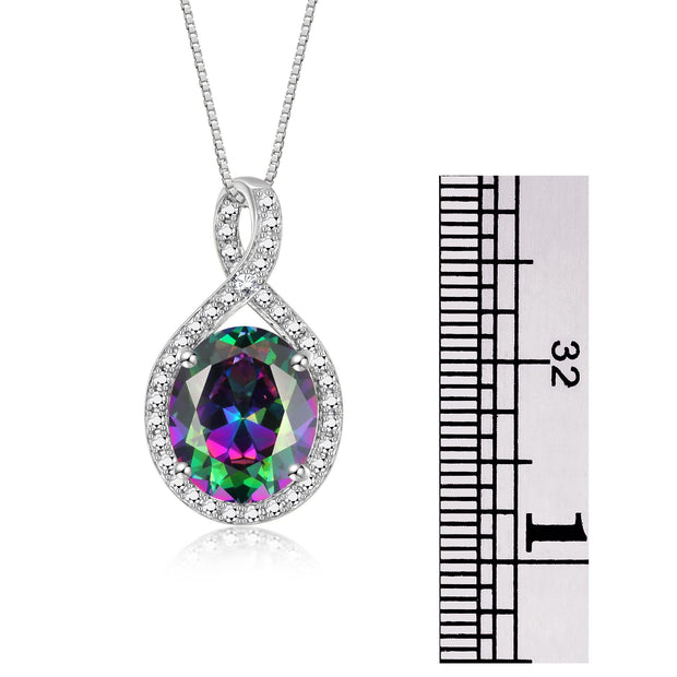 Rylos Sterling Silver Halo Designer Necklace: Gemstone & Diamond Pendant, 18" Chain, 12X10MM Birthstone, Elegant Women's Jewelry